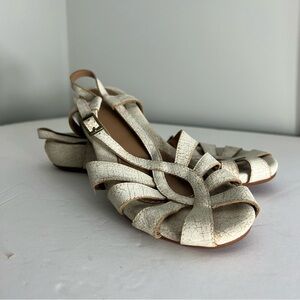 Lucky Penny Leather Sandals Strappy Crackled White Flats Size 7